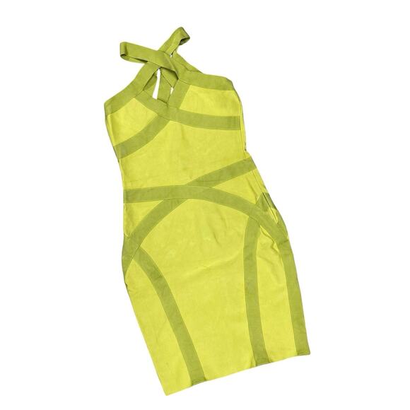 Lime Green Bandage Dress Large Mini Party Club Vintage Inspired - Picture 1 of 10